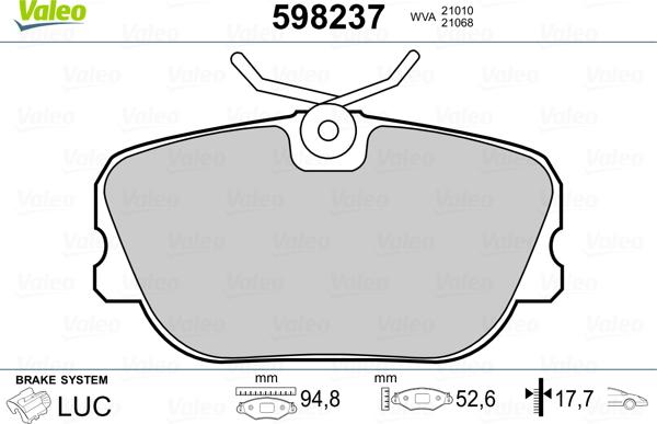 Valeo 598237 - Гальмівні колодки, дискові гальма avtolavka.club