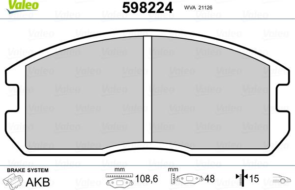 Valeo 598224 - Гальмівні колодки, дискові гальма avtolavka.club