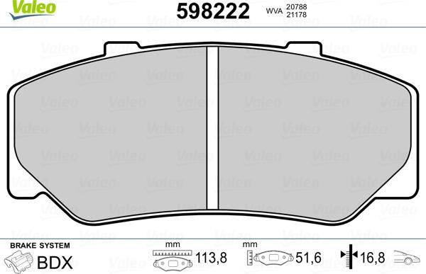 Valeo 598222 - Гальмівні колодки, дискові гальма avtolavka.club