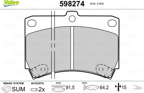 Valeo 598274 - Гальмівні колодки, дискові гальма avtolavka.club