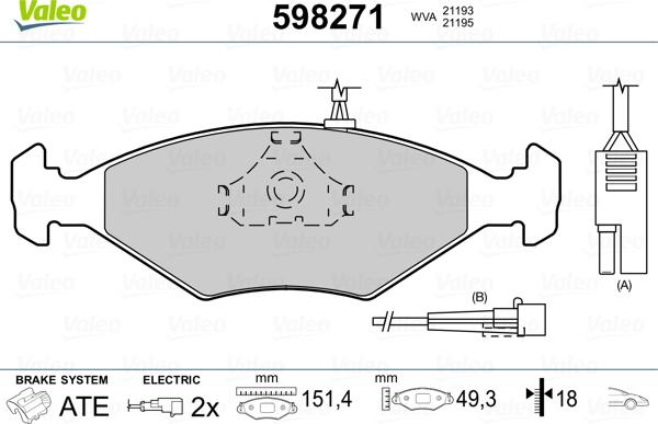 Valeo 598271 - Гальмівні колодки, дискові гальма avtolavka.club