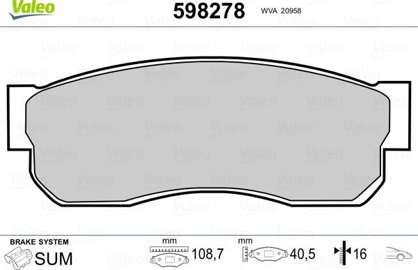 Valeo 598278 - Гальмівні колодки, дискові гальма avtolavka.club