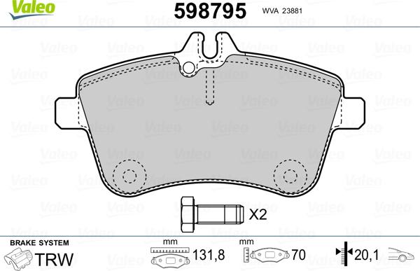 Valeo 598795 - Гальмівні колодки, дискові гальма avtolavka.club