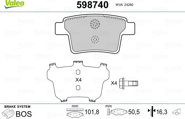 Valeo 598740 - Гальмівні колодки, дискові гальма avtolavka.club