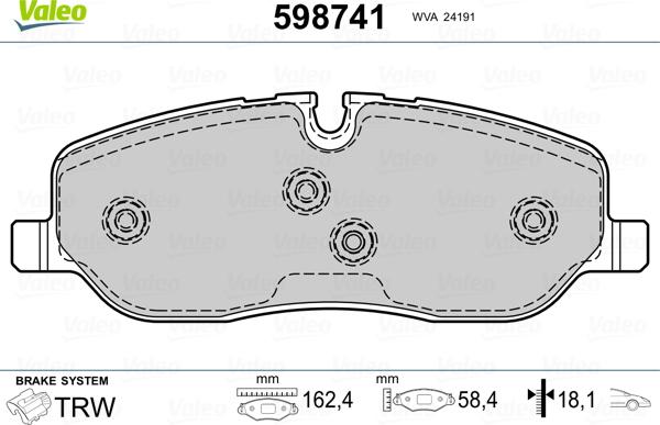 Valeo 598741 - Гальмівні колодки, дискові гальма avtolavka.club