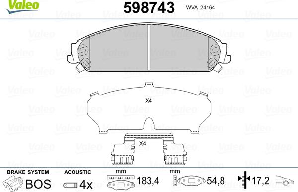 Valeo 598743 - Гальмівні колодки, дискові гальма avtolavka.club