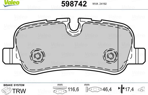 Valeo 598742 - Гальмівні колодки, дискові гальма avtolavka.club