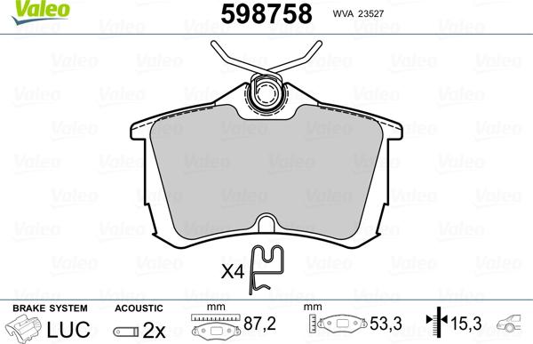 Valeo 598758 - Гальмівні колодки, дискові гальма avtolavka.club