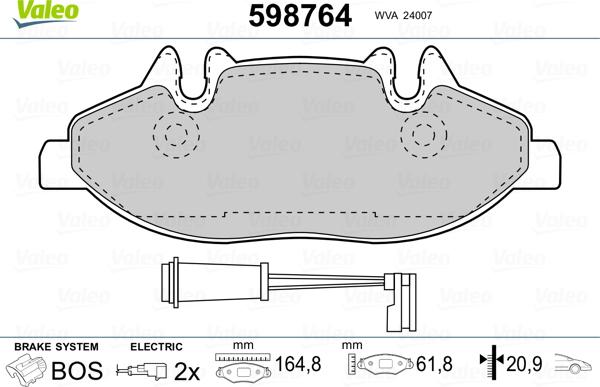 Valeo 598764 - Гальмівні колодки, дискові гальма avtolavka.club