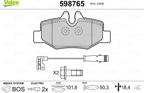 Valeo 598765 - Гальмівні колодки, дискові гальма avtolavka.club