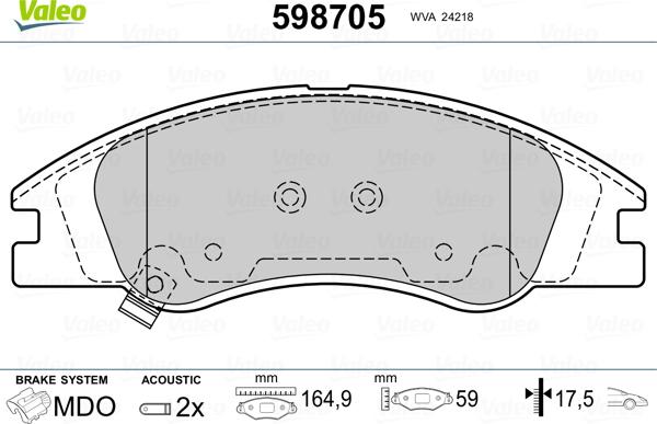 Valeo 598705 - Гальмівні колодки, дискові гальма avtolavka.club