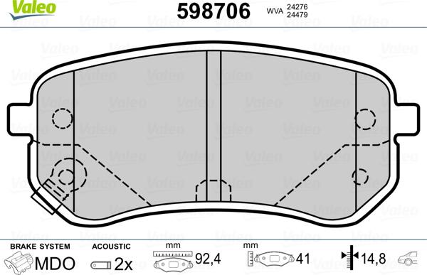 Valeo 598706 - Гальмівні колодки, дискові гальма avtolavka.club