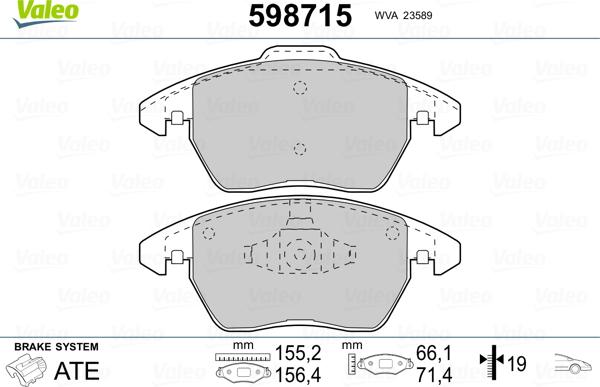 Valeo 598715 - Гальмівні колодки, дискові гальма avtolavka.club