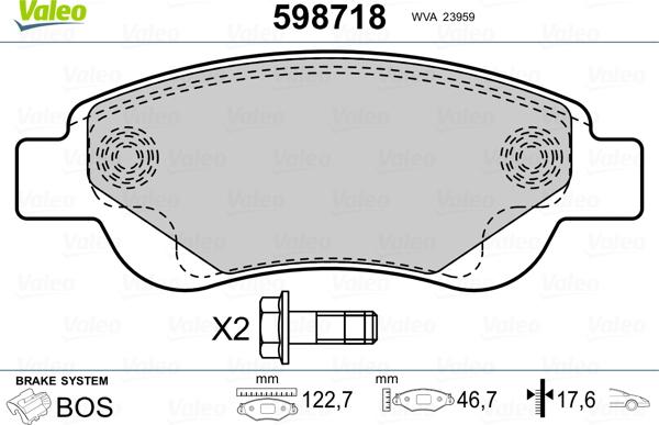 Valeo 598718 - Гальмівні колодки, дискові гальма avtolavka.club