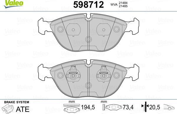 Valeo 598712 - Гальмівні колодки, дискові гальма avtolavka.club