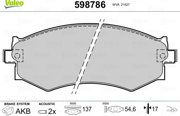 Valeo 598786 - Гальмівні колодки, дискові гальма avtolavka.club