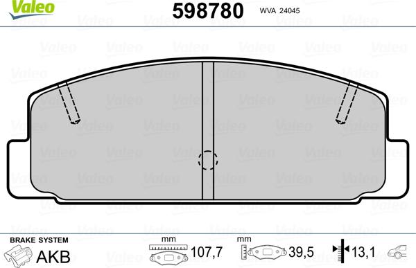 Valeo 598780 - Гальмівні колодки, дискові гальма avtolavka.club