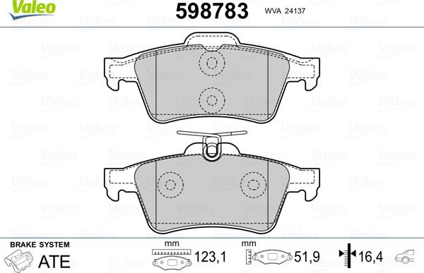 Valeo 598783 - Гальмівні колодки, дискові гальма avtolavka.club