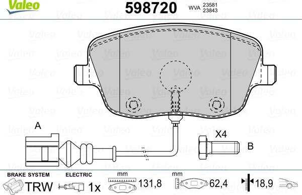 Valeo 598720 - Гальмівні колодки, дискові гальма avtolavka.club