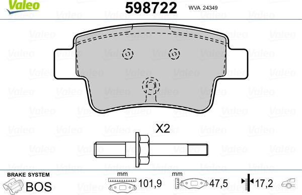 Valeo 598722 - Гальмівні колодки, дискові гальма avtolavka.club