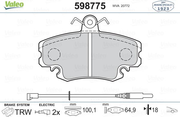 Valeo 598775 - Гальмівні колодки, дискові гальма avtolavka.club