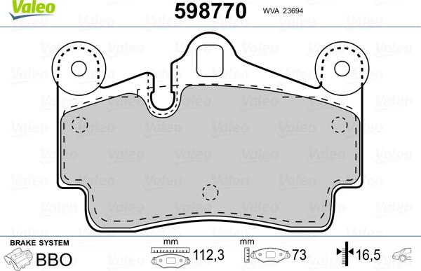 Valeo 598770 - Гальмівні колодки, дискові гальма avtolavka.club