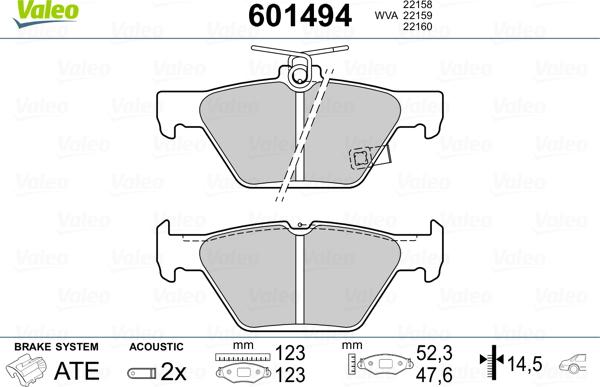 Valeo 601494 - Гальмівні колодки, дискові гальма avtolavka.club