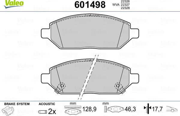 Valeo 601498 - Гальмівні колодки, дискові гальма avtolavka.club