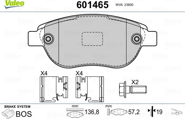 Valeo 601465 - Гальмівні колодки, дискові гальма avtolavka.club