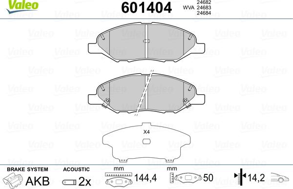 Valeo 601404 - Гальмівні колодки, дискові гальма avtolavka.club