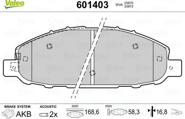 Valeo 601403 - Гальмівні колодки, дискові гальма avtolavka.club