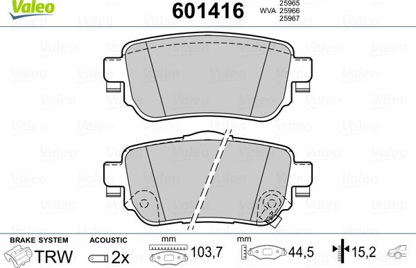 Valeo 601416 - Гальмівні колодки, дискові гальма avtolavka.club