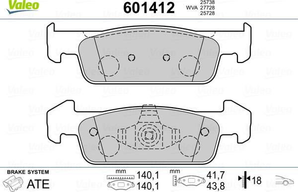 Valeo 601412 - Гальмівні колодки, дискові гальма avtolavka.club