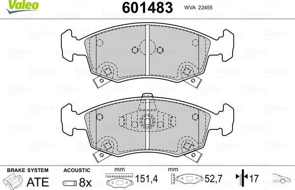 Valeo 601483 - Гальмівні колодки, дискові гальма avtolavka.club