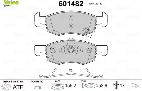 Valeo 601482 - Гальмівні колодки, дискові гальма avtolavka.club