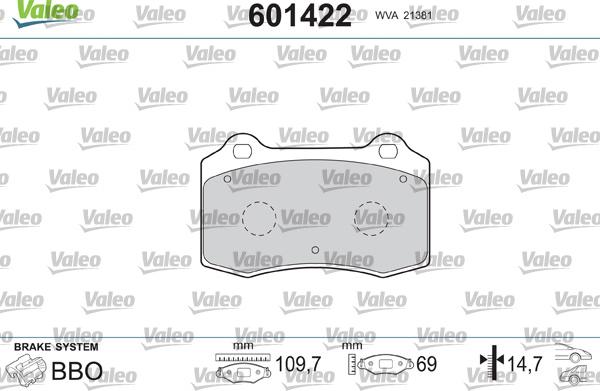 Valeo 601422 - Гальмівні колодки, дискові гальма avtolavka.club