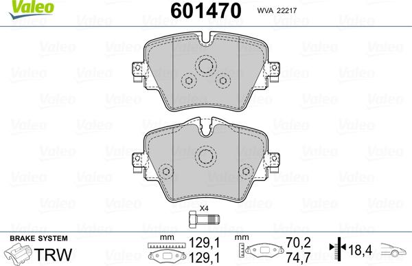 Valeo 601470 - Гальмівні колодки, дискові гальма avtolavka.club