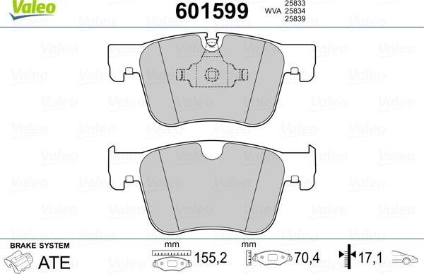 Valeo 601599 - Гальмівні колодки, дискові гальма avtolavka.club