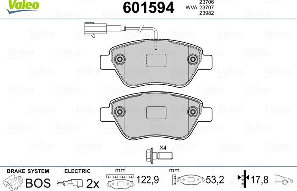 Valeo 601594 - Гальмівні колодки, дискові гальма avtolavka.club