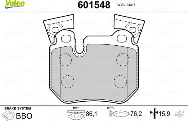 Valeo 601548 - Гальмівні колодки, дискові гальма avtolavka.club