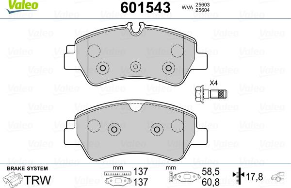 Valeo 601543 - Гальмівні колодки, дискові гальма avtolavka.club