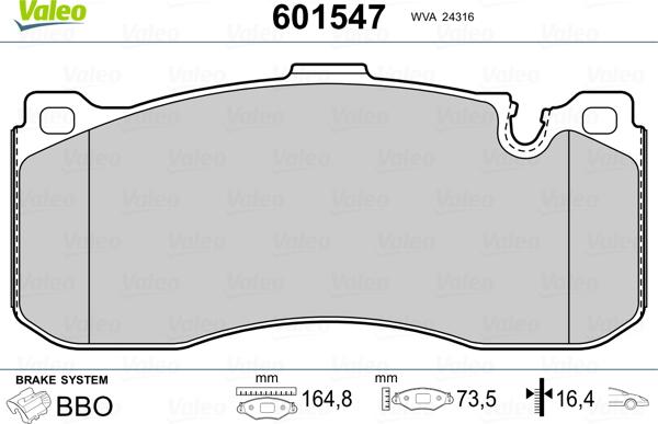 Valeo 601547 - Гальмівні колодки, дискові гальма avtolavka.club