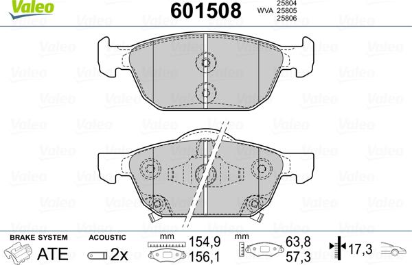 Valeo 601508 - Гальмівні колодки, дискові гальма avtolavka.club