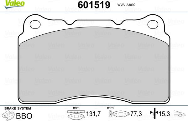 Valeo 601519 - Гальмівні колодки, дискові гальма avtolavka.club