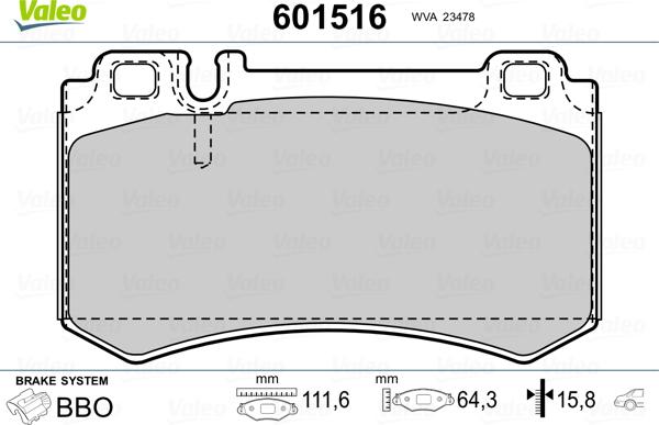 Valeo 601516 - Гальмівні колодки, дискові гальма avtolavka.club