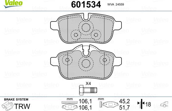 Valeo 601534 - Гальмівні колодки, дискові гальма avtolavka.club