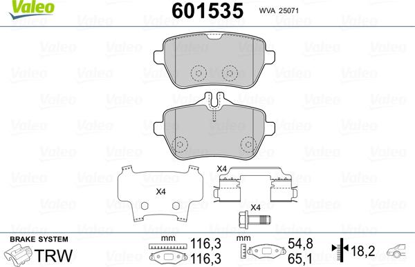 Valeo 601535 - Гальмівні колодки, дискові гальма avtolavka.club