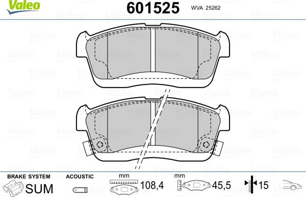 Valeo 601525 - Гальмівні колодки, дискові гальма avtolavka.club