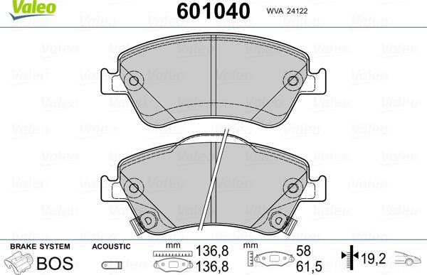 Valeo 601040 - Гальмівні колодки, дискові гальма avtolavka.club