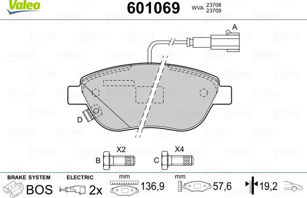 Valeo 601069 - Гальмівні колодки, дискові гальма avtolavka.club